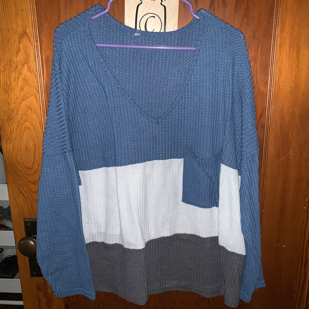 Waffle Knit Thin Long Sleeve V-Neck Sweater